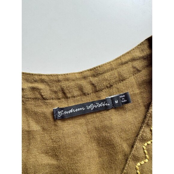 GUDRUN SJODEN Lagenlook Olive Green Linen Oversized V-Neck Tunic Dress, Size M - Picture 12 of 14